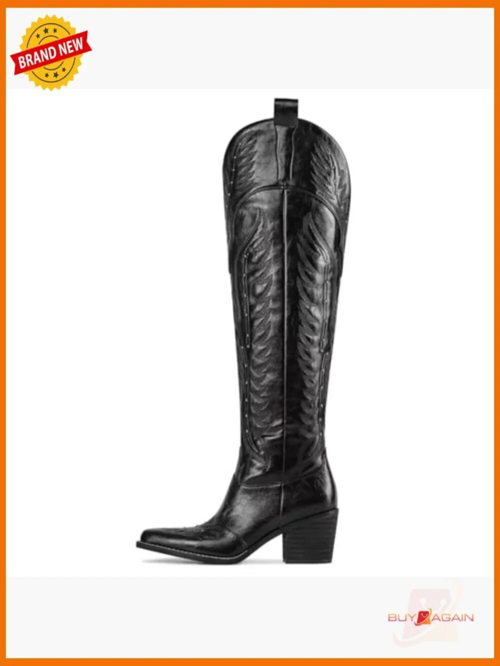 Over the Knee Western Boots Wide Calf Chunky Heel Pointed Toe